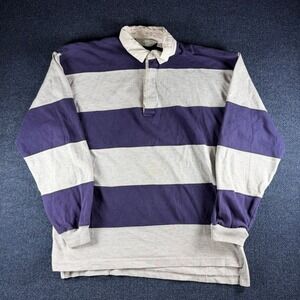 American Weekend Rugby Shirt Mens L 22.5 Pit Purple Gray Striped Vintage